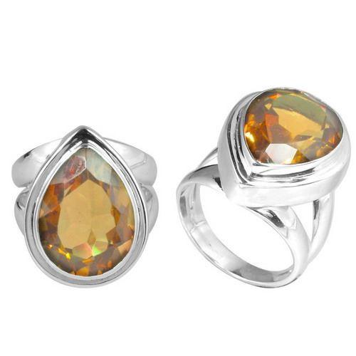 Sterling Silver Ring With Citrine Quartz, Teardrop Bezel Designer Ring, Mirror Polished Silver Finish