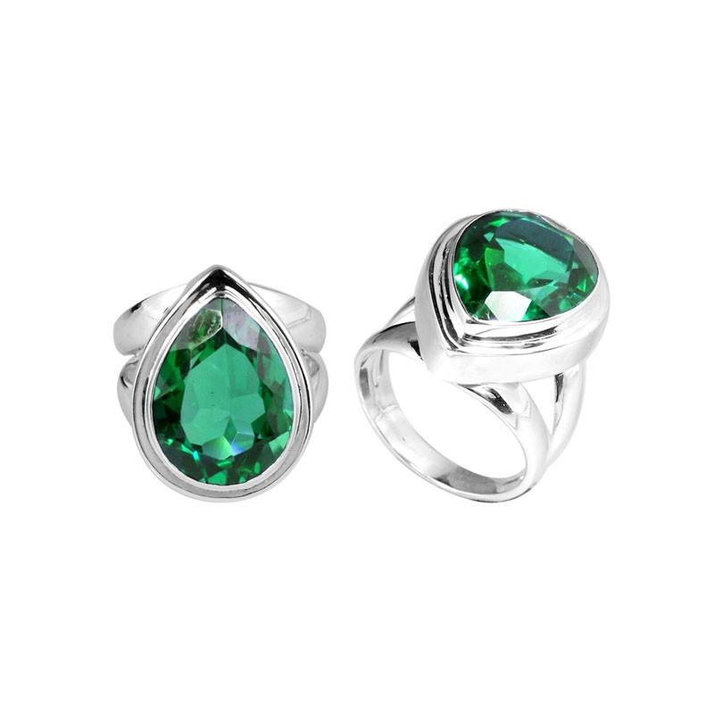 Sterling Silver Ring With Green Quartz, Teardrop Bezel Designer Ring, Mirror Polished Finish