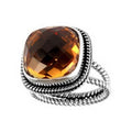 Sterling Silver Ring With Citrine Quartz, Cushion Rope Frame Designer Ring, Mirror Polished Silver Finish