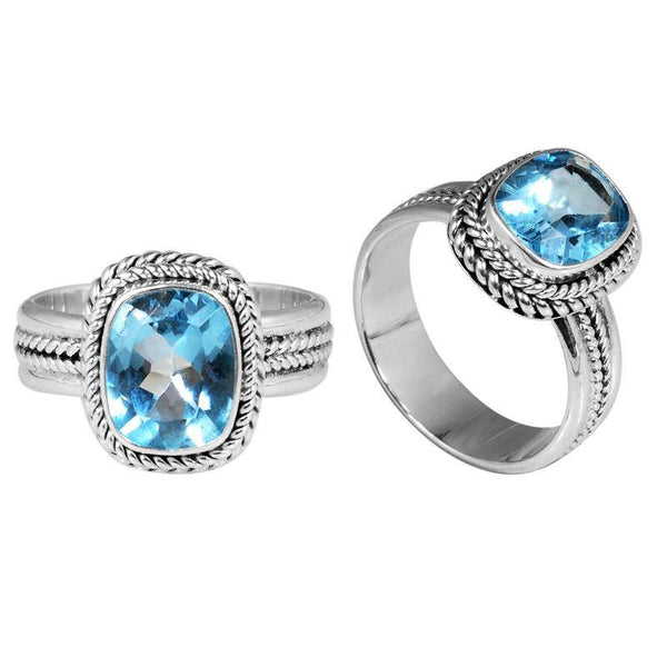SR-8052-BT-10" Sterling Silver Ring With Blue Topaz Q. Jewelry Bali Designs Inc 