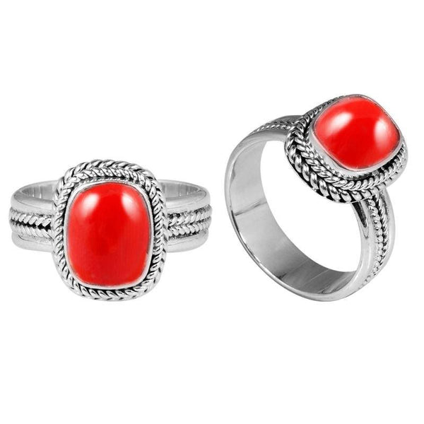 SR-8052-CR-5" Sterling Silver Ring With Coral Jewelry Bali Designs Inc 