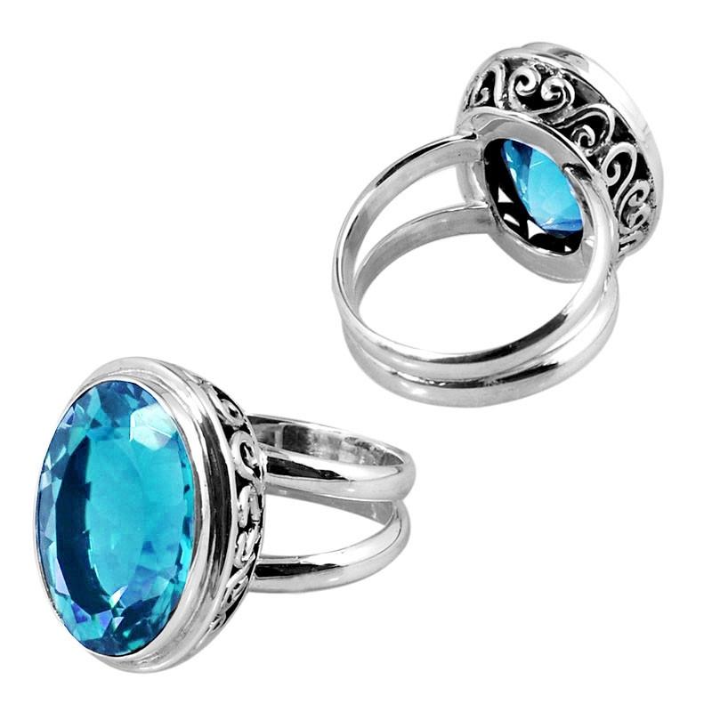 SR-8213-BT-6" Sterling Silver Ring With Blue Topaz Q. Jewelry Bali Designs Inc 