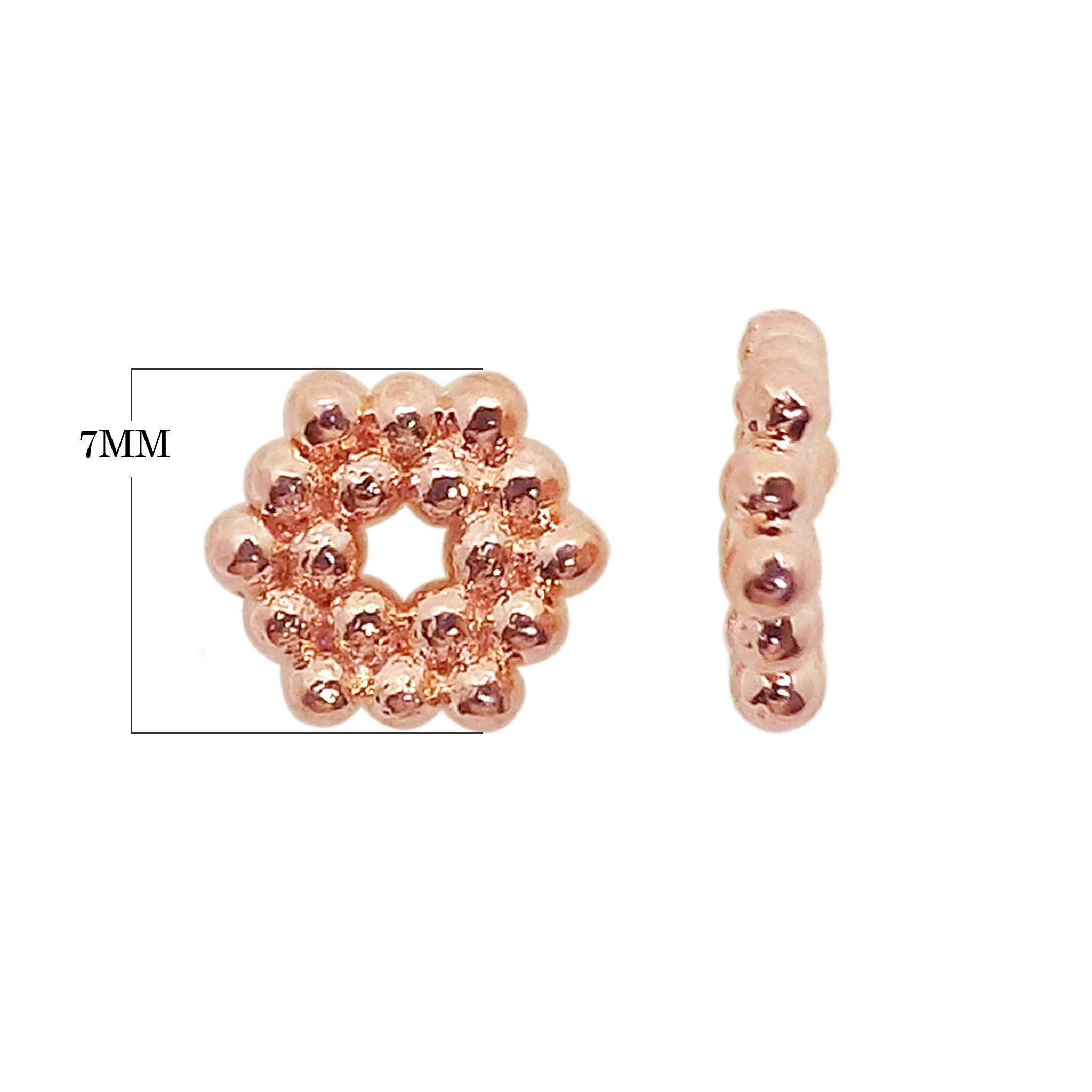 Elegant circular beaded spacer ring in rose gold overlay over copper handcrafted in India for retail jewelry designs