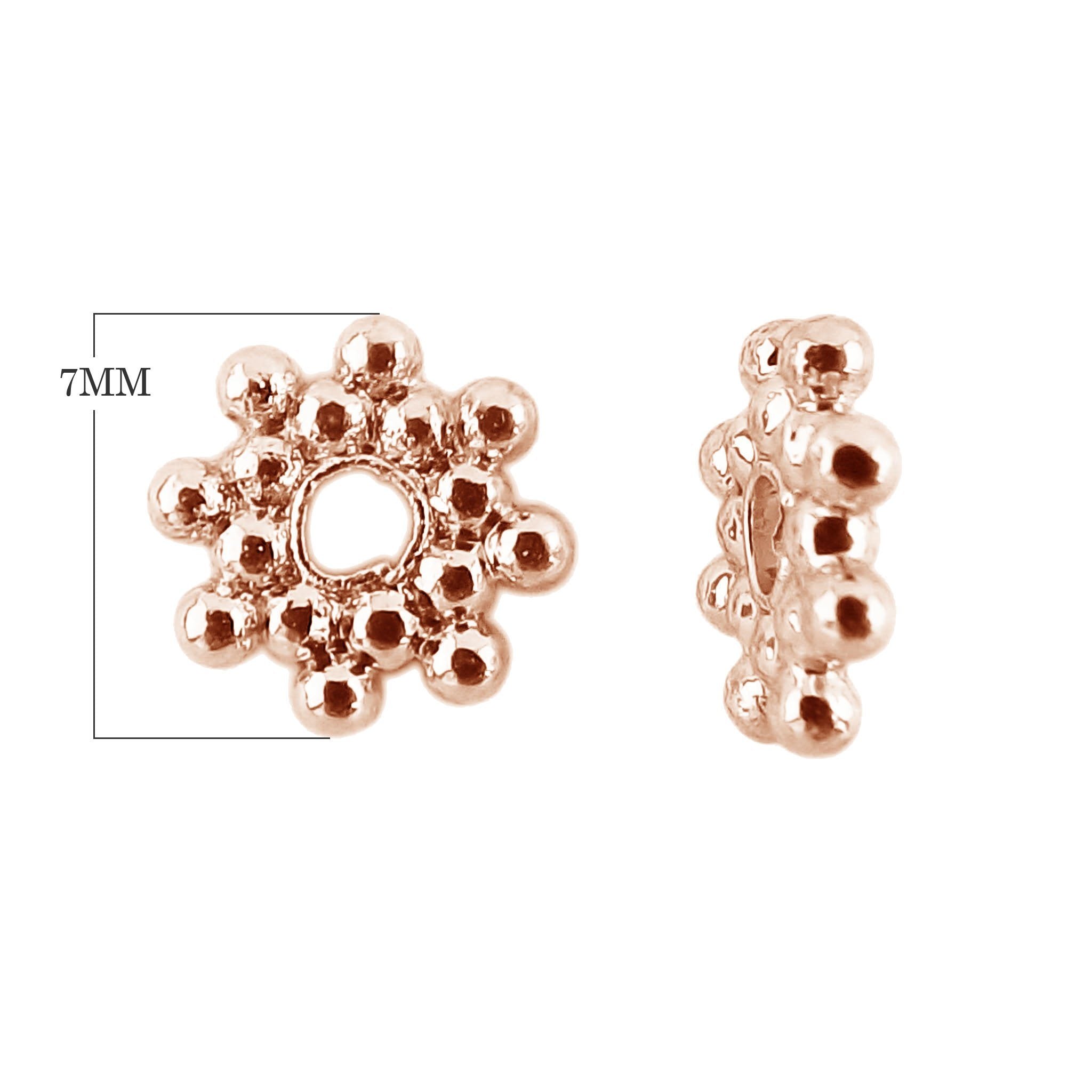 Rose gold overlay over copper Bali spacer beads handcrafted in India with floral dotted design