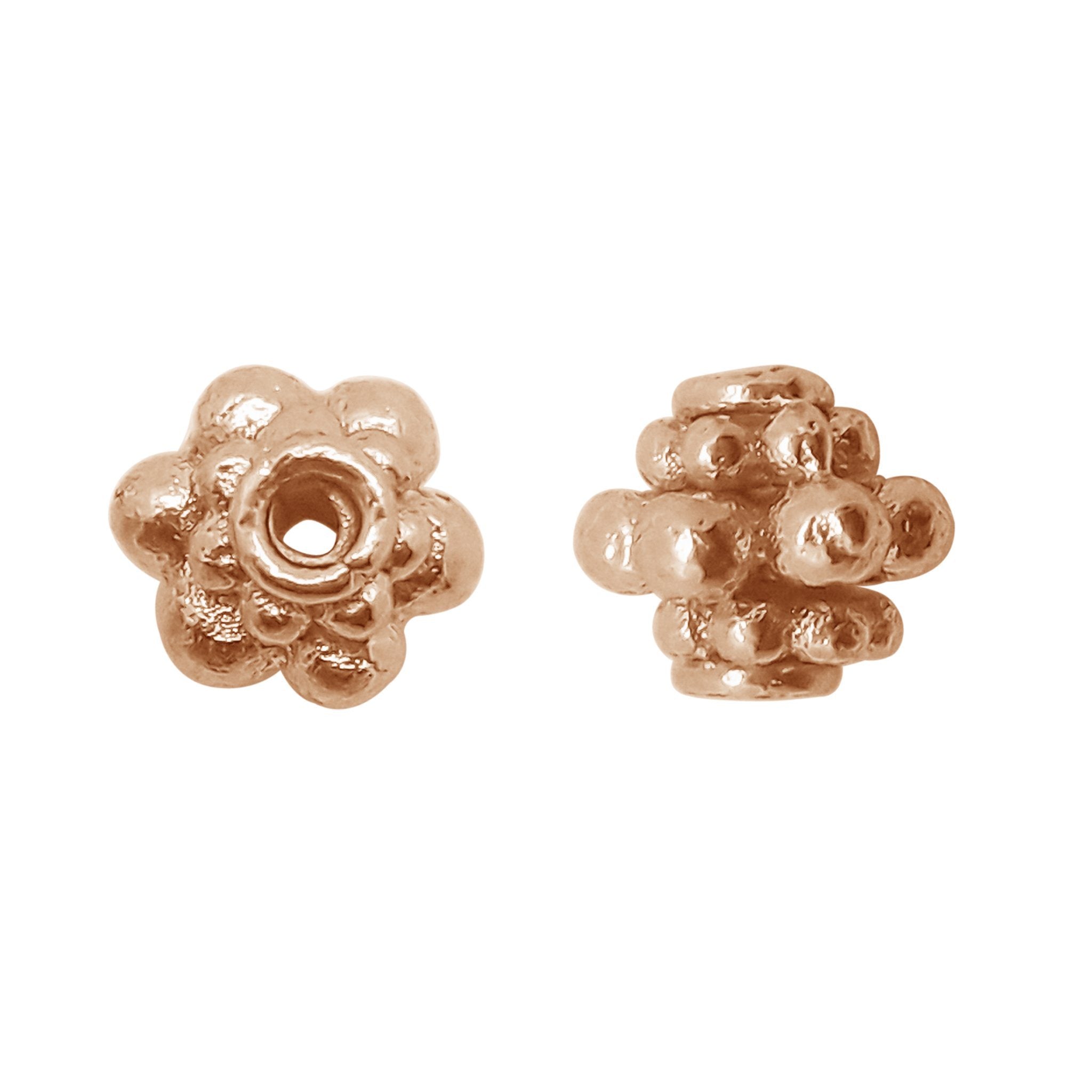 Bali blossom spacer components in rose gold overlay over copper handcrafted in India for wholesale jewelry manufacturing