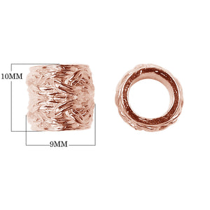 Braided barrel large hole spacer bead with rose gold overlay over copper, handcrafted in India