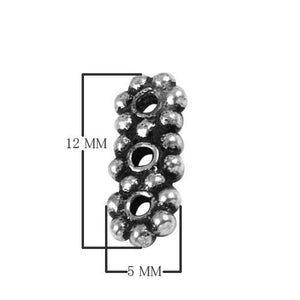 Triple daisy granulated spacer bead crafted in silver overlay over copper with oxidized Bali detailing.