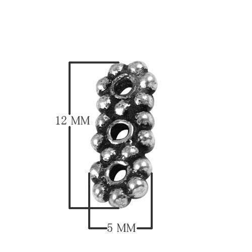 Triple daisy granulated spacer bead crafted in silver overlay over copper with oxidized Bali detailing.