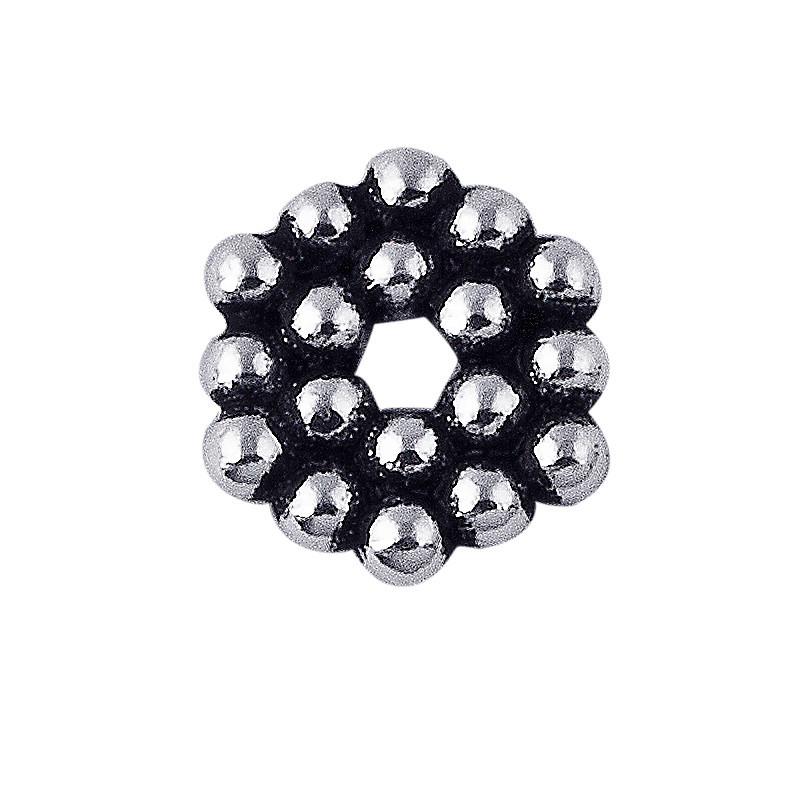 Circular beaded ring spacer bead with center hole, Silver Overlay Over Copper, handcrafted in India for wholesale jewelry making.