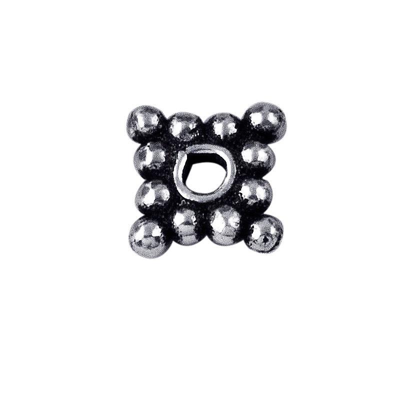 Silver overlay over copper cluster spacer beads handcrafted in India with polished finish and bubble texture.