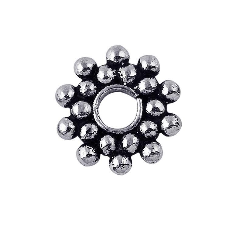 Silver overlay over copper circular cluster spacer beads handcrafted in India with polished finish and bubble detailing.