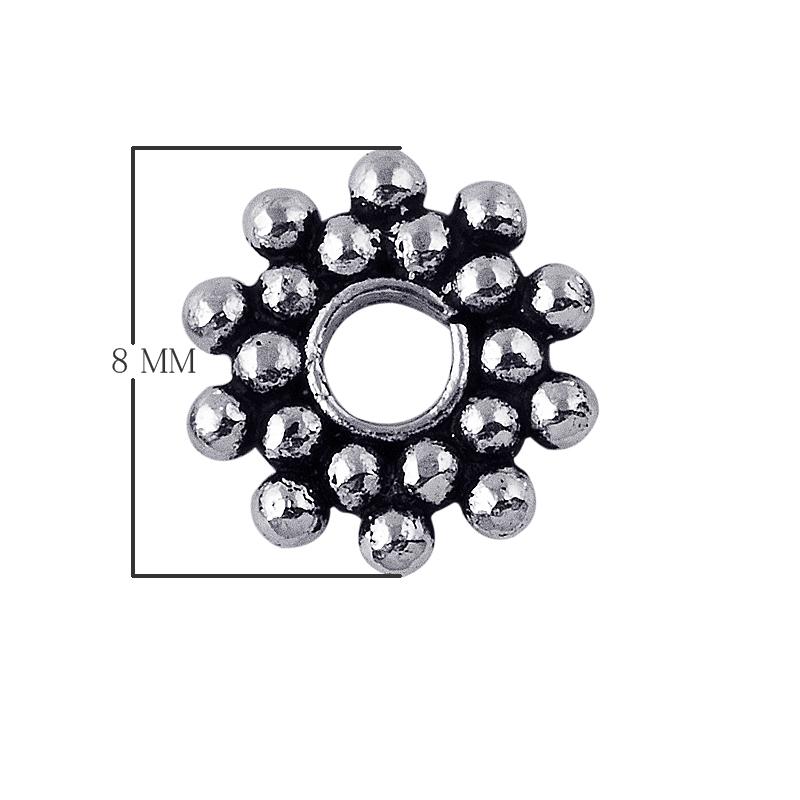 Silver overlay over copper circular cluster spacer beads handcrafted in India with polished finish and bubble detailing.
