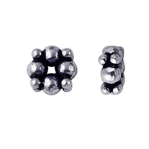 Silver overlay over copper compact cluster spacer beads handcrafted in India with polished finish and dense bubble detailing.