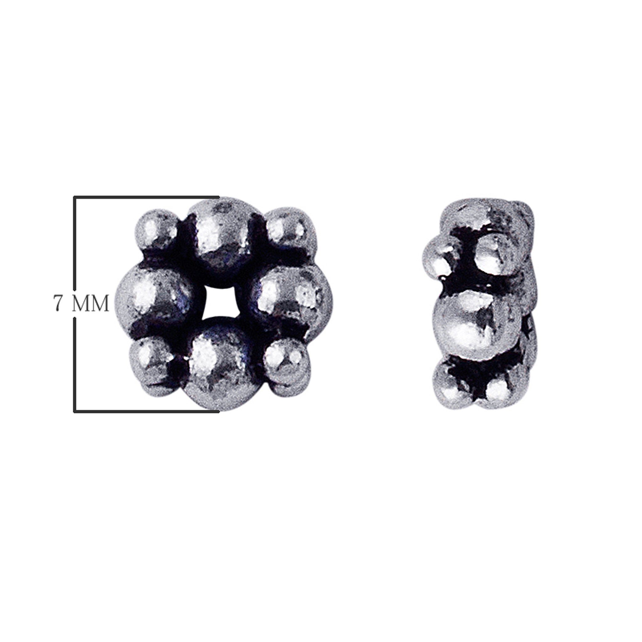 Silver overlay over copper compact cluster spacer beads handcrafted in India with polished finish and dense bubble detailing.