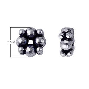 Silver overlay over copper compact cluster spacer beads handcrafted in India with polished finish and dense bubble detailing.