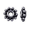 Silver overlay over copper antique floral beaded spacer jewelry component, handcrafted in India, shown in detailed view.