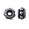 Silver Overlay Over Copper antique floral rope style spacer jewelry component, handcrafted in India, shown in front and side view.