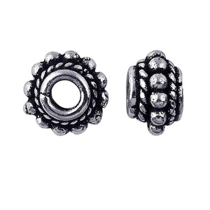 Antique silver overlay beaded spacer charm over copper with oxidized textured design handcrafted in India
