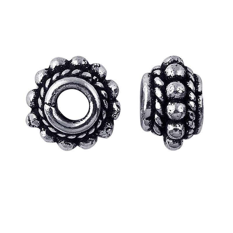 Antique silver overlay beaded spacer charm over copper with oxidized textured design handcrafted in India