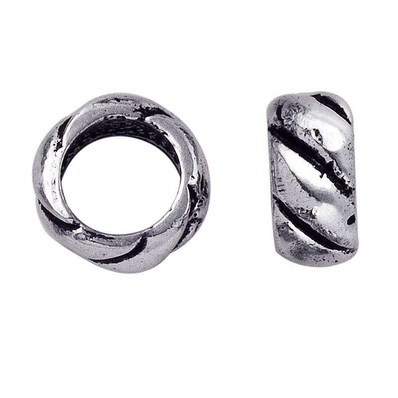 Silver Overlay Over Copper antique twisted swirl ring spacer jewelry component, handcrafted in India, shown in front and side view.