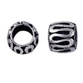 Silver Overlay Over Copper antique wave pattern barrel spacer jewelry component, handcrafted in India, shown in front and side view.