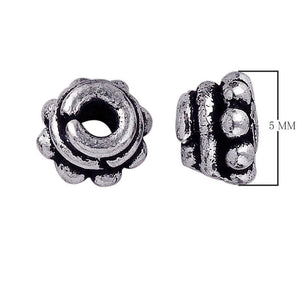 Silver Overlay Over Copper antique layered floral spacer jewelry component, handcrafted in India, shown in front and side view.
