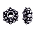 Silver Overlay Over Copper antique dense floral beaded spacer jewelry component, handcrafted in India, shown in front and side view.