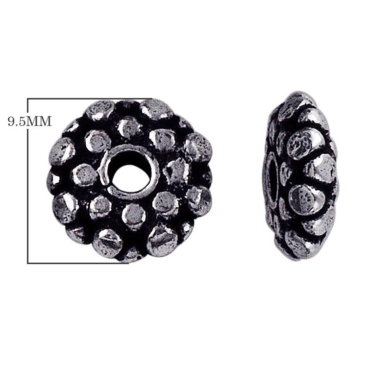 Silver Overlay Over Copper circular jewelry component with raised dot texture and oxidized finish handcrafted in India
