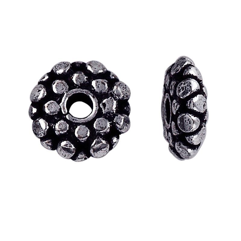 Silver Overlay Over Copper circular jewelry component with raised dot texture and oxidized finish handcrafted in India