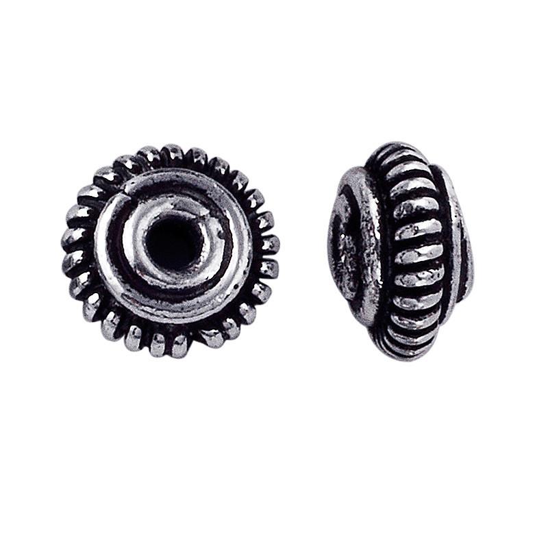 Silver Overlay Over Copper ridged circular spacer with oxidized finish handcrafted in India