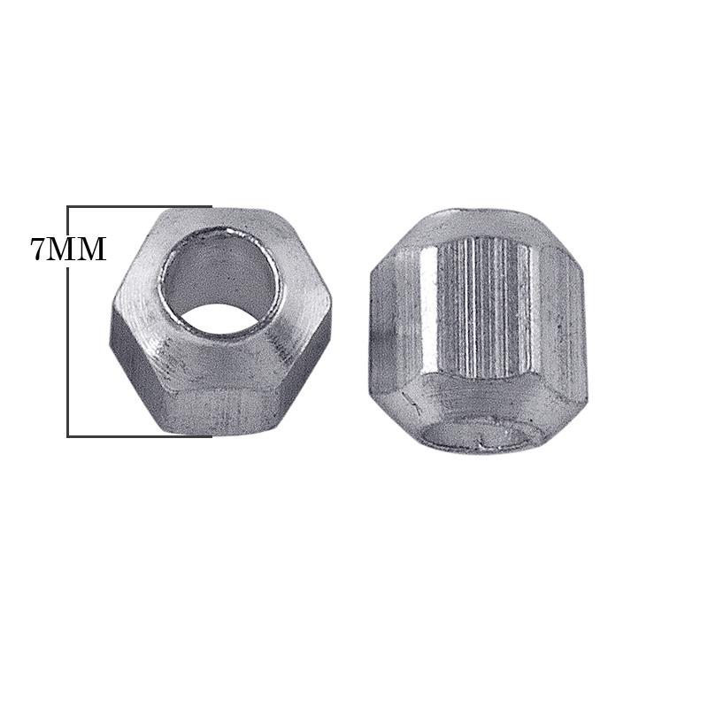 Handcrafted hexagonal bead made with Silver Overlay Over Copper, smooth metallic finish, artisan jewelry component from India.