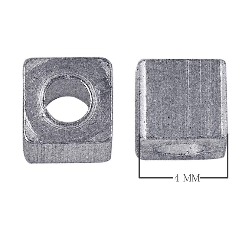 Handcrafted square bead made with Silver Overlay Over Copper, smooth metallic finish, artisan jewelry component from India.
