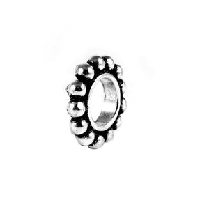 Handcrafted beaded ring spacer made with Silver Overlay Over Copper, rounded outer detailing, artisan jewelry component from India.