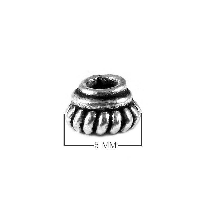 Handcrafted ribbed cone spacer bead made with Silver Overlay Over Copper, traditional metallic finish, artisan jewelry component from India.