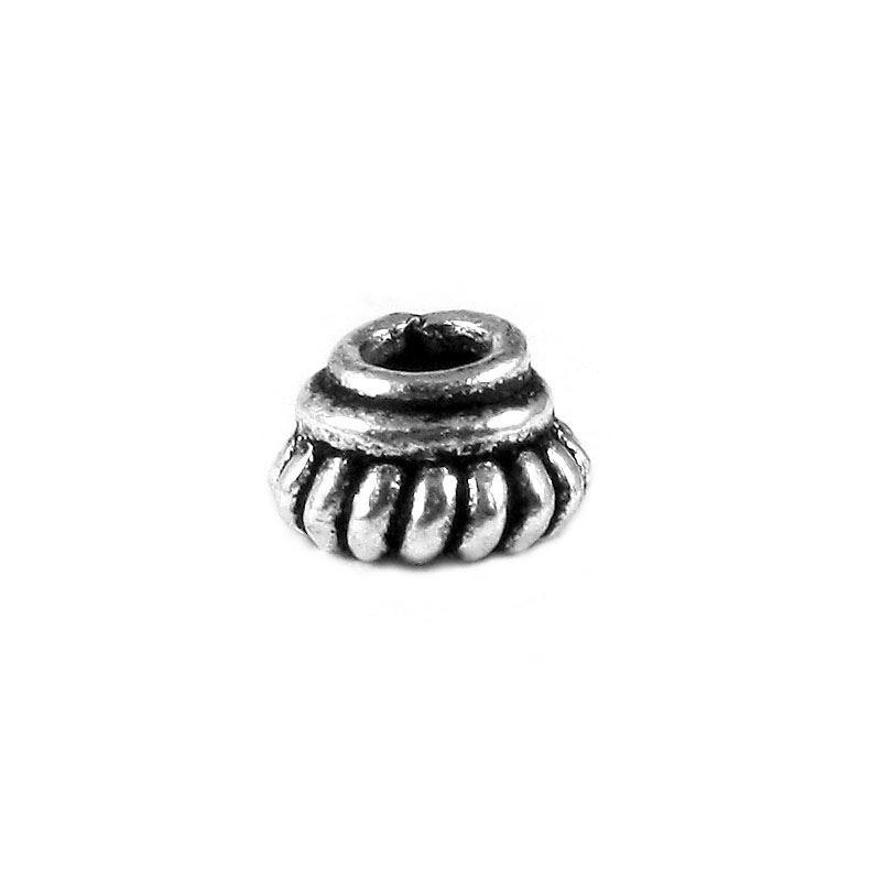 Handcrafted ribbed cone spacer bead made with Silver Overlay Over Copper, traditional metallic finish, artisan jewelry component from India.