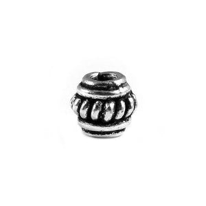 Handcrafted ribbed barrel spacer bead made with Silver Overlay Over Copper, traditional metallic finish, artisan jewelry component from India.