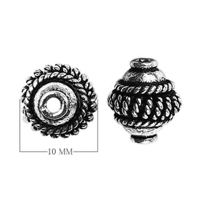 Handcrafted braided barrel bead made with Silver Overlay Over Copper, rope-textured center, artisan jewelry component from India.