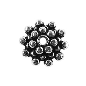 Handcrafted floral cluster spacer bead made with Silver Overlay Over Copper, raised rounded detailing, artisan jewelry component from India.