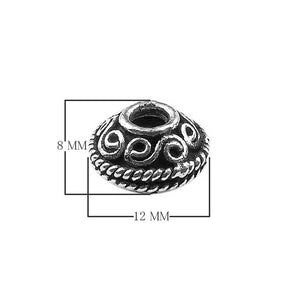 Handcrafted scroll dome spacer bead made with Silver Overlay Over Copper, raised swirl detailing and rope border, artisan jewelry component from India.