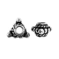 Handcrafted tribal floral spacer bead made with Silver Overlay Over Copper, raised rounded accents and rope detailing, artisan jewelry component from India.