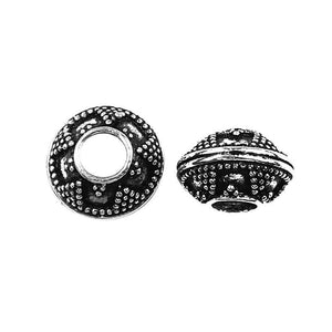Handcrafted beaded dome spacer bead made with Silver Overlay Over Copper, textured ornamental design, artisan jewelry component from India.
