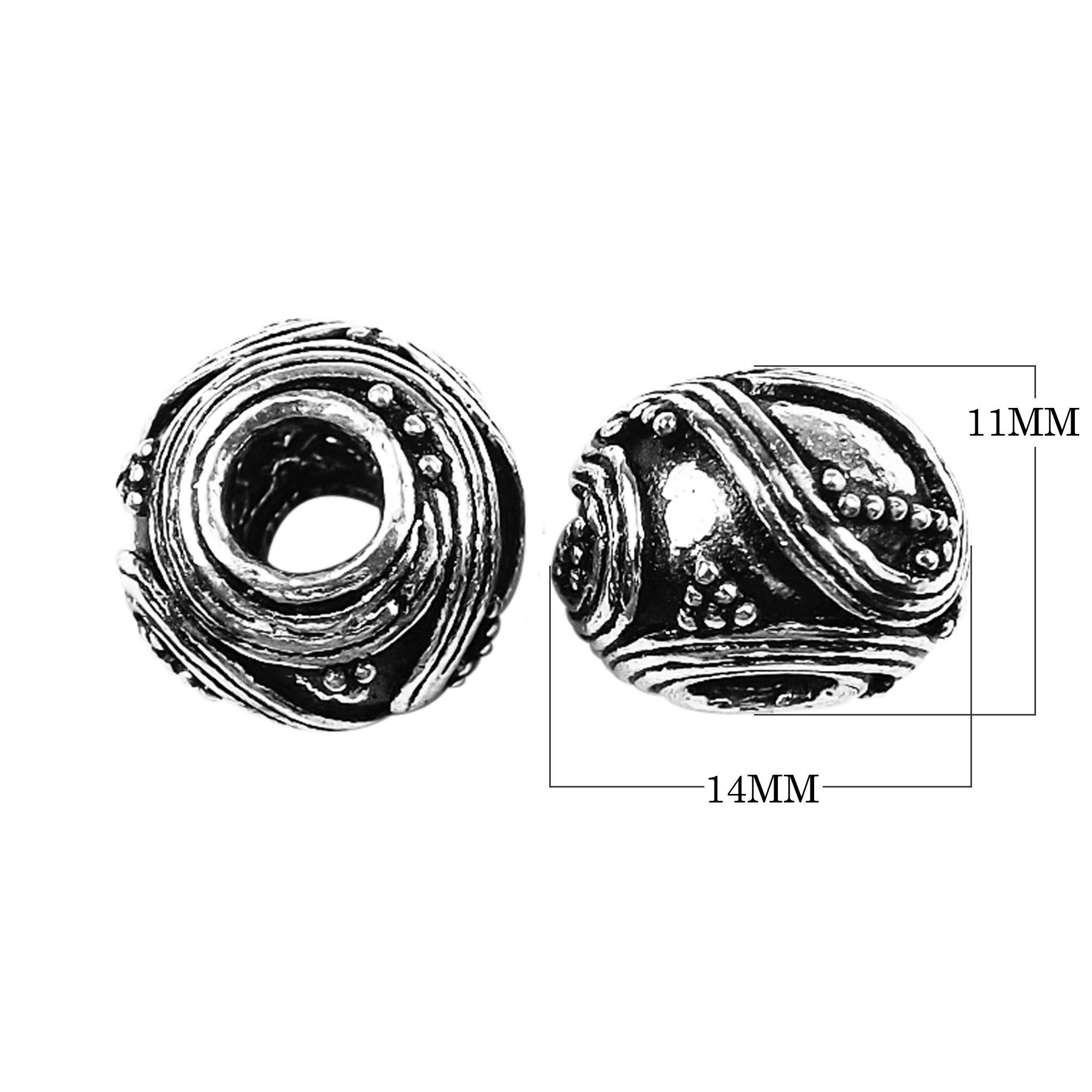 Handcrafted textured barrel spacer bead made with Silver Overlay Over Copper, wave and dotted detailing, artisan jewelry component from India.