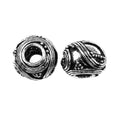 Handcrafted textured barrel spacer bead made with Silver Overlay Over Copper, wave and dotted detailing, artisan jewelry component from India.