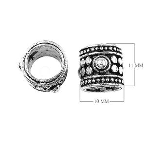 Handcrafted studded barrel spacer bead made with Silver Overlay Over Copper, raised circular detailing, artisan jewelry component from India.
