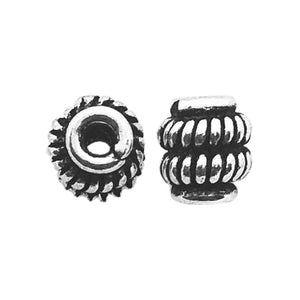 Handcrafted India decorative rope-pattern spacer beads with Silver Overlay over Copper for jewelry making.