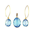 Wholesale 18K Gold Overlay Over Copper Oval Blue Topaz Quartz Pendant And Earring Set