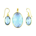 Wholesale 18K Gold Overlay Over Copper Large Oval Blue Topaz Quartz Pendant And Earring Set