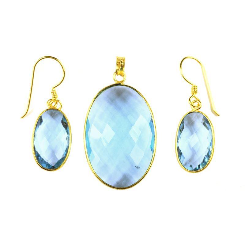 STG-102-BT 18K Gold Overlay Earring & Pendant Set With Blue Topaz Q. Beads Bali Designs Inc 