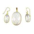 Wholesale 18K Gold Overlay Over Copper Oval Crystal Quartz Pendant And Earring Set