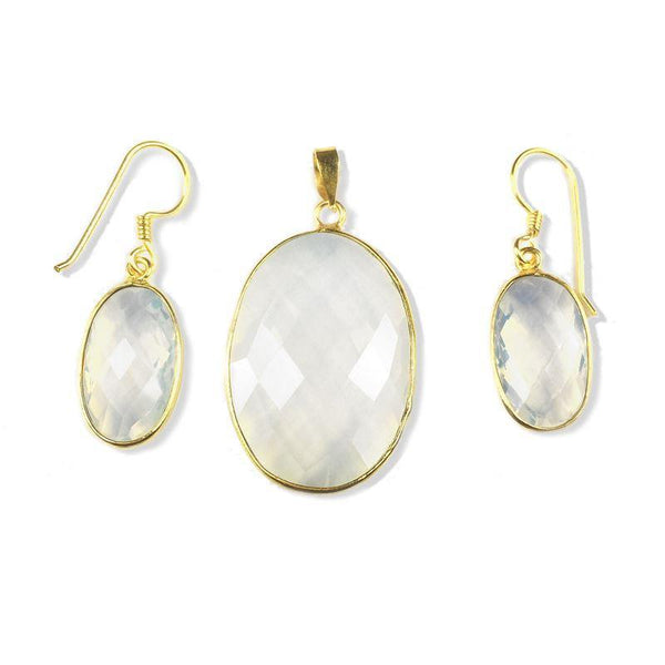 STG-102-CQT 18K Gold Overlay Earring & Pendant Set With Crystal Quartz Beads Bali Designs Inc 